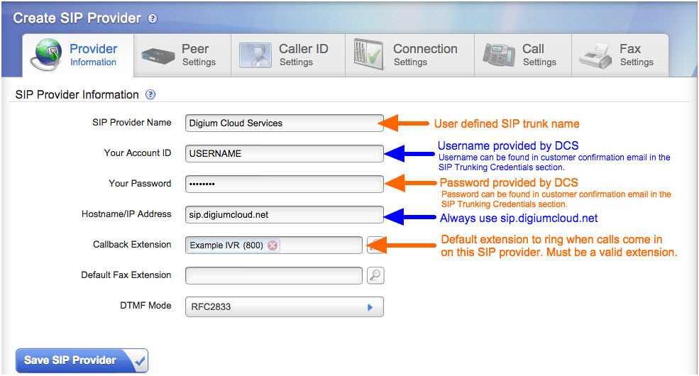 What is the Switchvox configuration to connect to DCS SIP